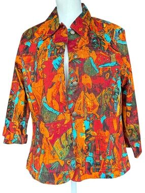 Kaktus Vintage Western Multicolor Abstract Art-to-wear Jacket Blazer Sz M‎